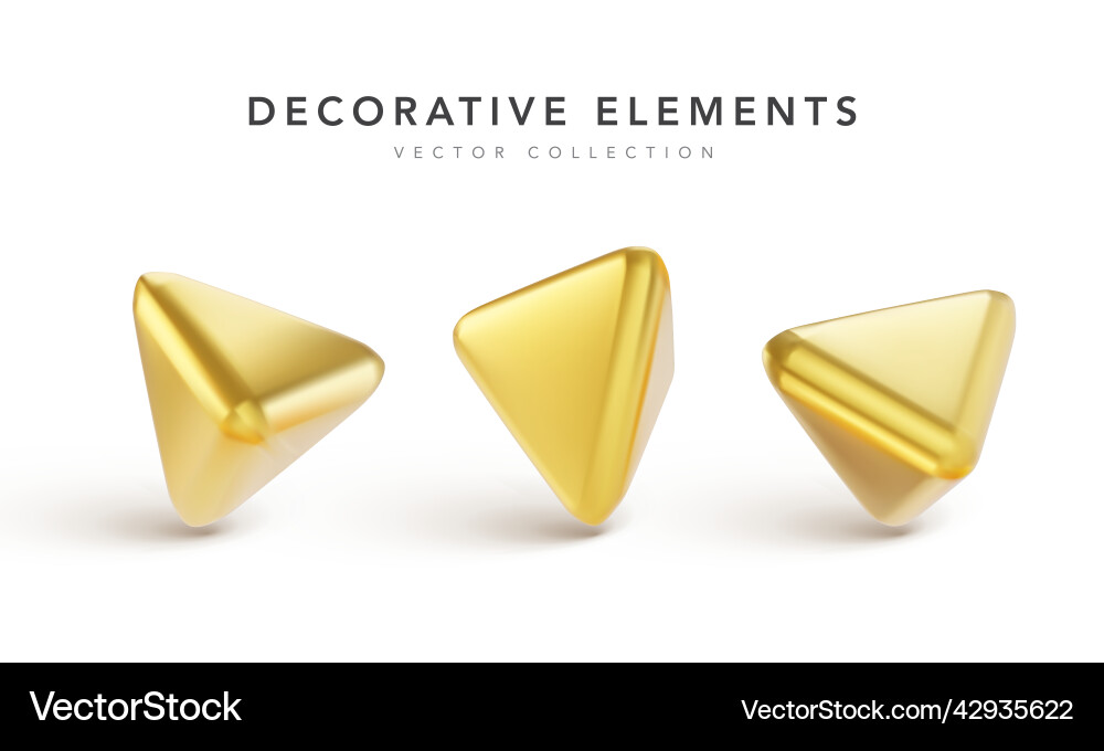 Set of golden geometric 3d objects with shadow Set of golden geometric 3d objects with shadow Vector Image