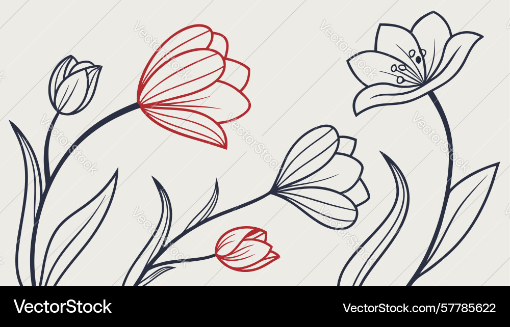 Simple spring flowers line art design generative Vector Image