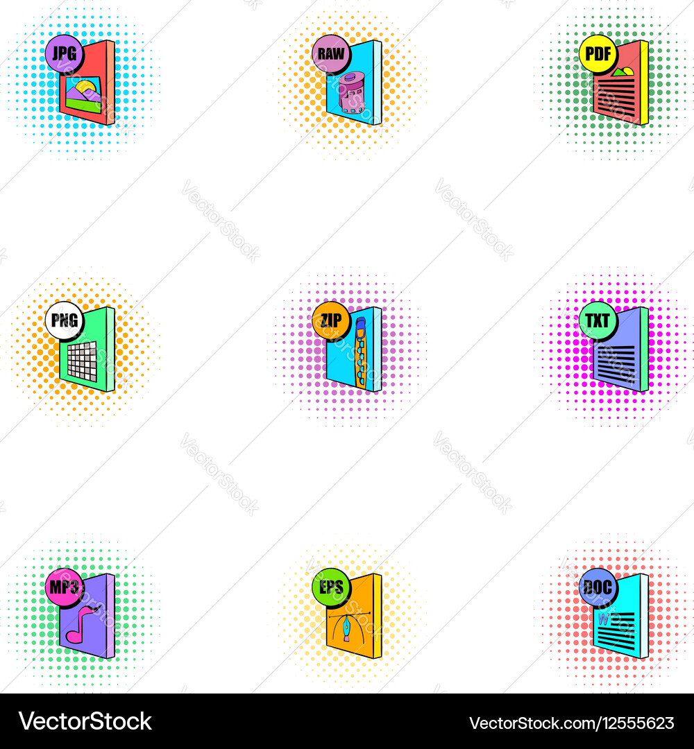 Document types icons set pop-art style Vector Image