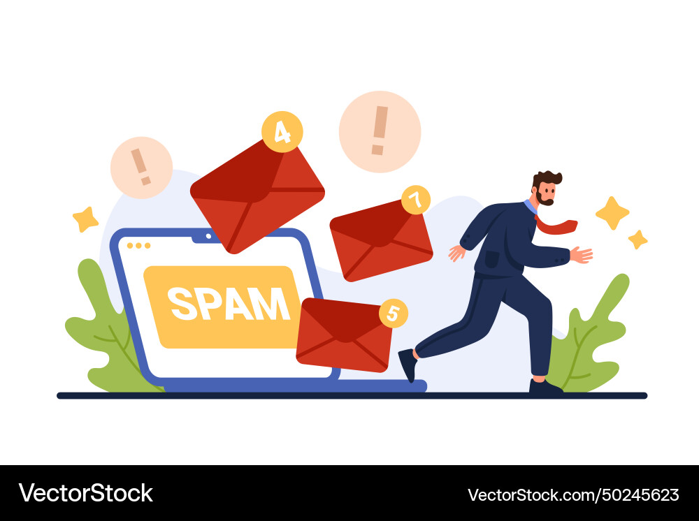 Email spam overload many junk mails reduce Vector Image