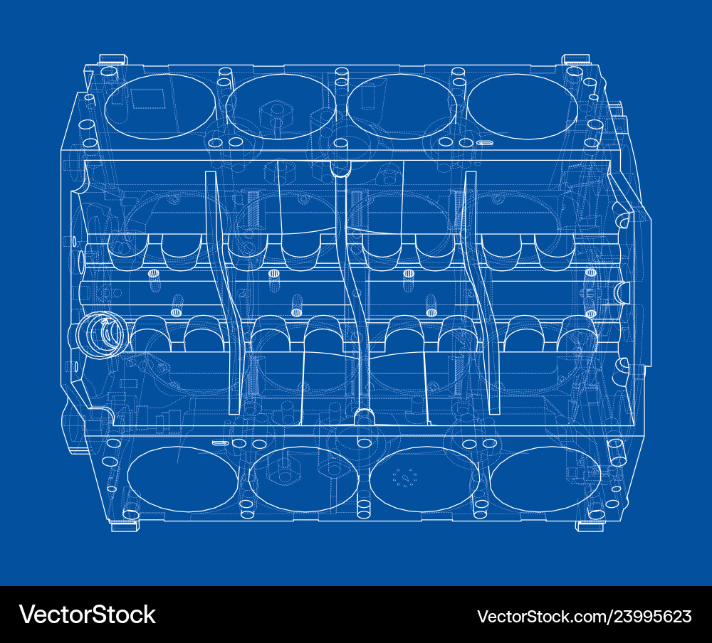 Engine block sketch rendering of 3d Engine block sketch rendering of 3d Vector Image