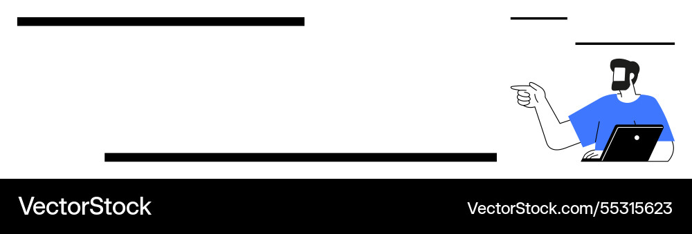 Man with laptop gesturing towards a point Man with laptop gesturing towards a point vector image