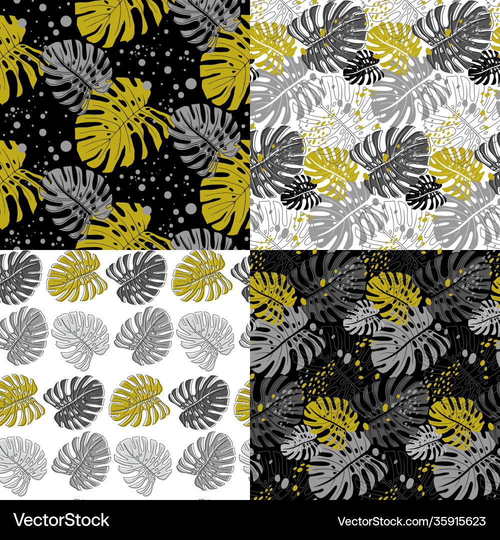 Set modern seamless patterns with monstera Vector Image