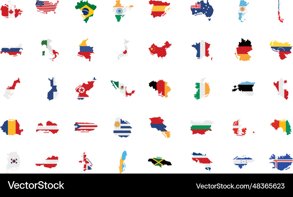 Set of colored country maps with its flags Vector Image