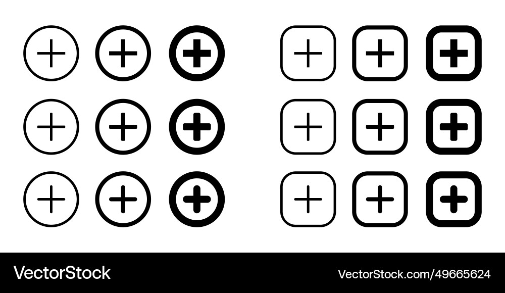 Add button icon set collection Add button icon set collection Vector Image