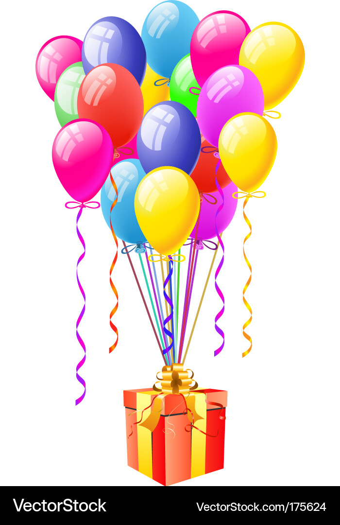 Bunte Ballons mit Geschenkbox Vektorbild