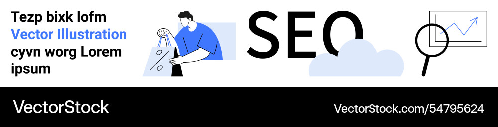 Man analyzing data chart bold seo text Man analyzing data chart bold seo text Vector Image