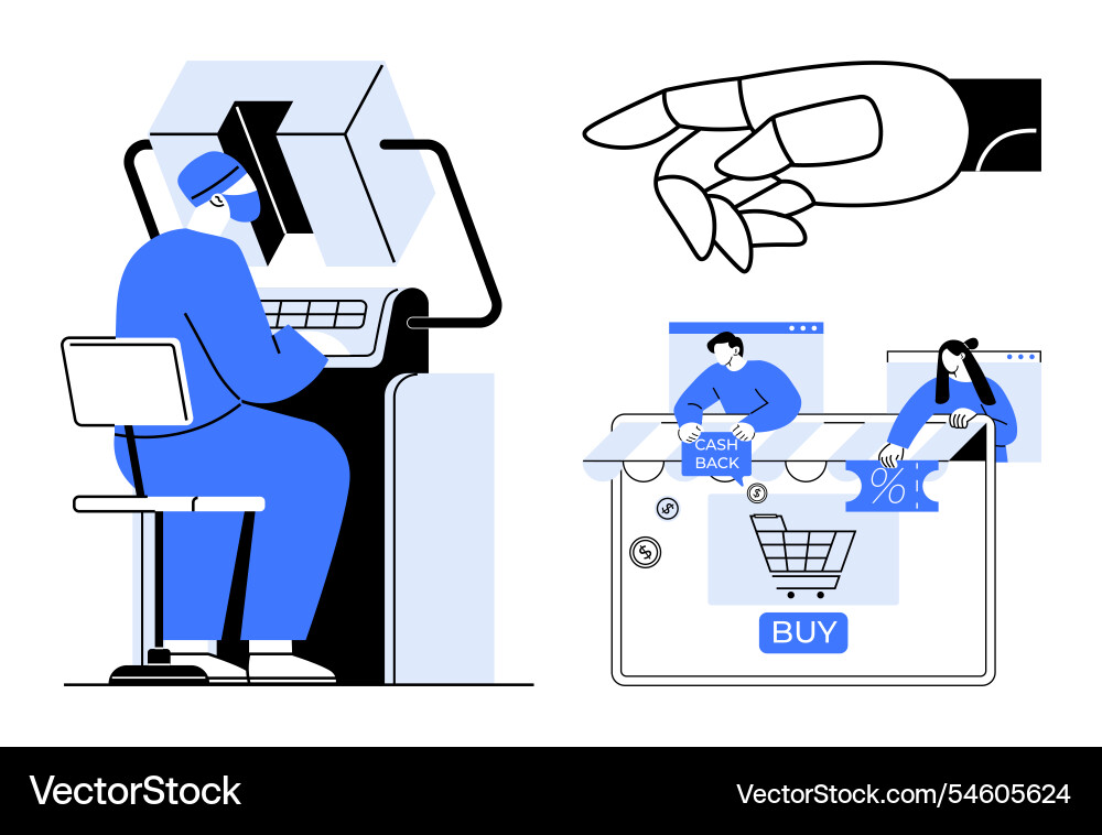 Man programming with robots and digital shopping Man programming with robots and digital shopping vector image