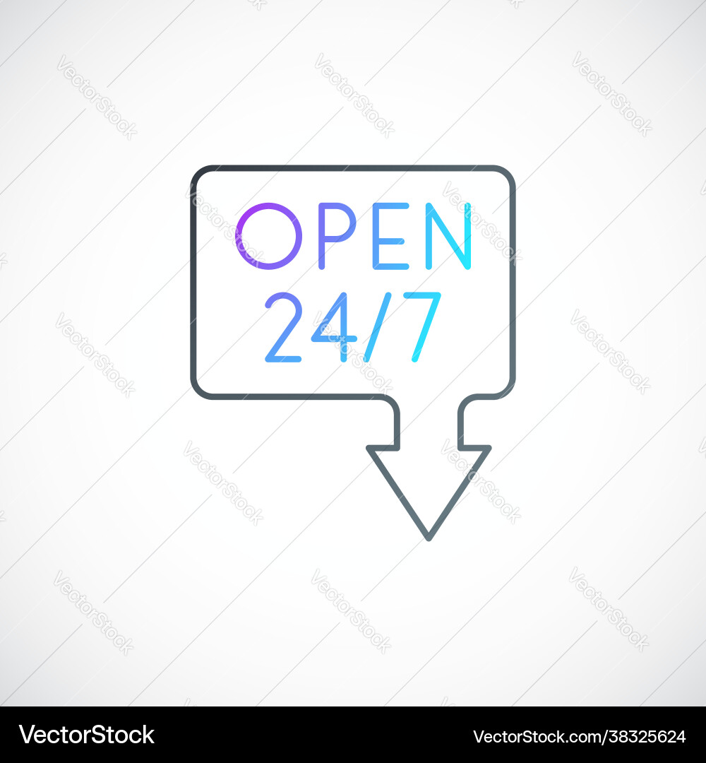 Minimalist signboard with text open 24 7 Minimalist signboard with text open 24 7 Vector Image