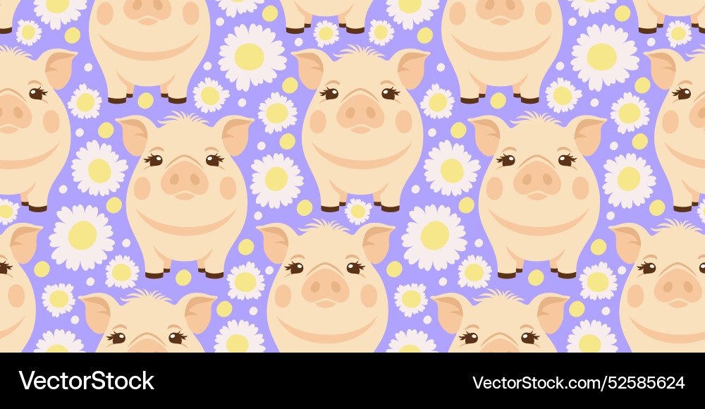 Seamless pattern with piglets and camomiles Seamless pattern with piglets and camomiles vector image