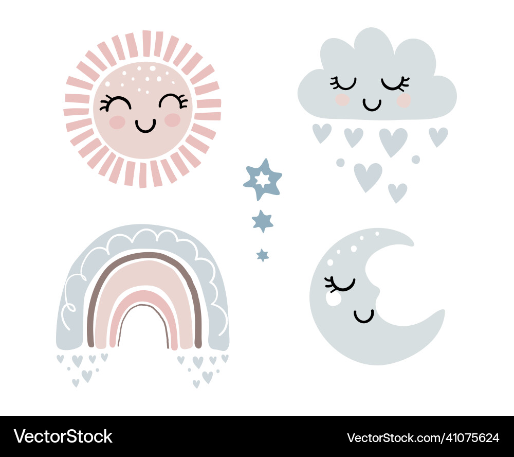 Set of cute elements for children s design sun Set of cute elements for children s design sun vector image