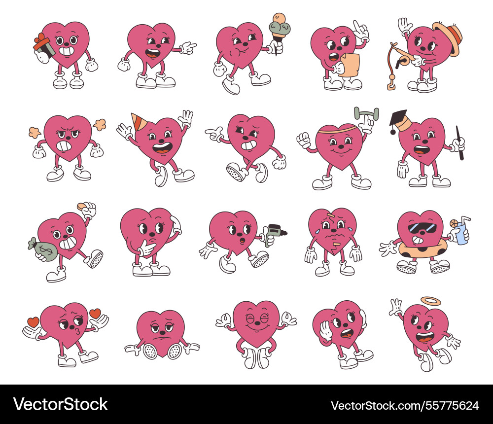 Set of heart characters with different emotions Set of heart characters with different emotions vector image