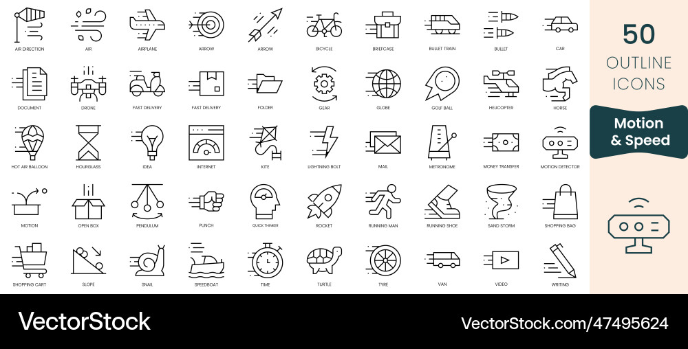 Set of motion and speed icons thin linear style Vector Image