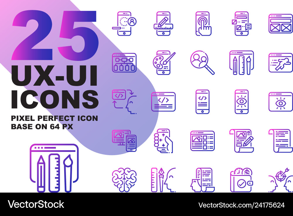 Ux ui application outline gradient icons set base Ux ui application outline gradient icons set base vector image