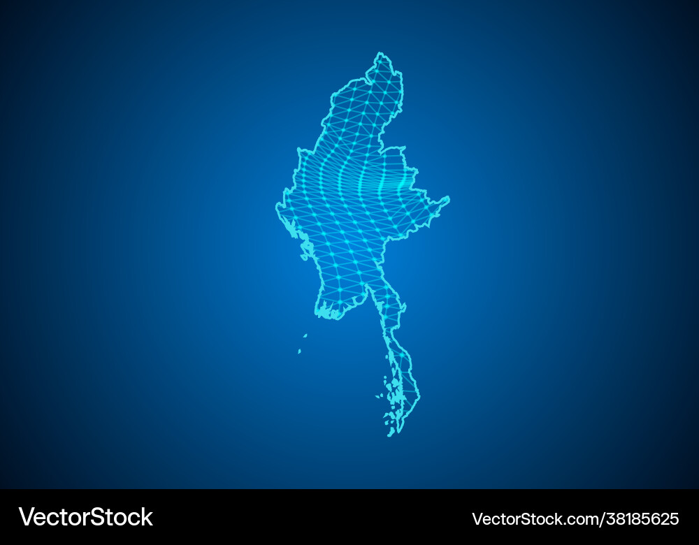 Abstract digital map myanmar with particles Vector Image
