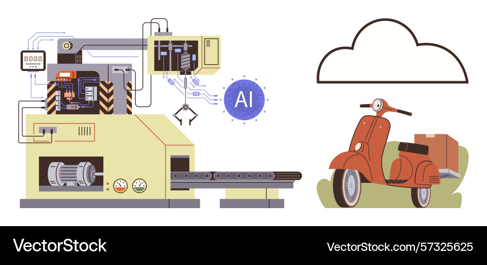 Ai-powered factory assembly line with product Ai-powered factory assembly line with product vector image