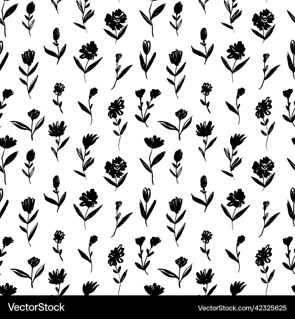 Bürste schwarze kleine Blüten mit Blätter Muster Bürste schwarze kleine Blüten mit Blätter Muster vektorbild