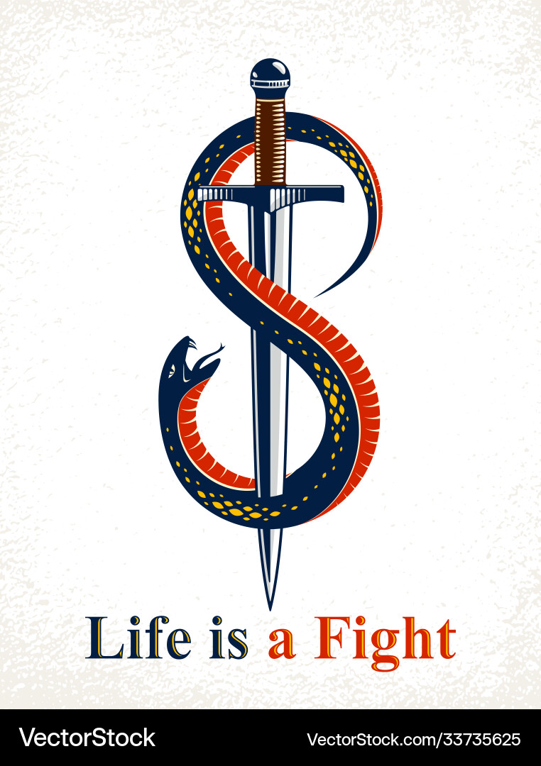Dagger kills a snake defeated serpent wraps Dagger kills a snake defeated serpent wraps Vector Image