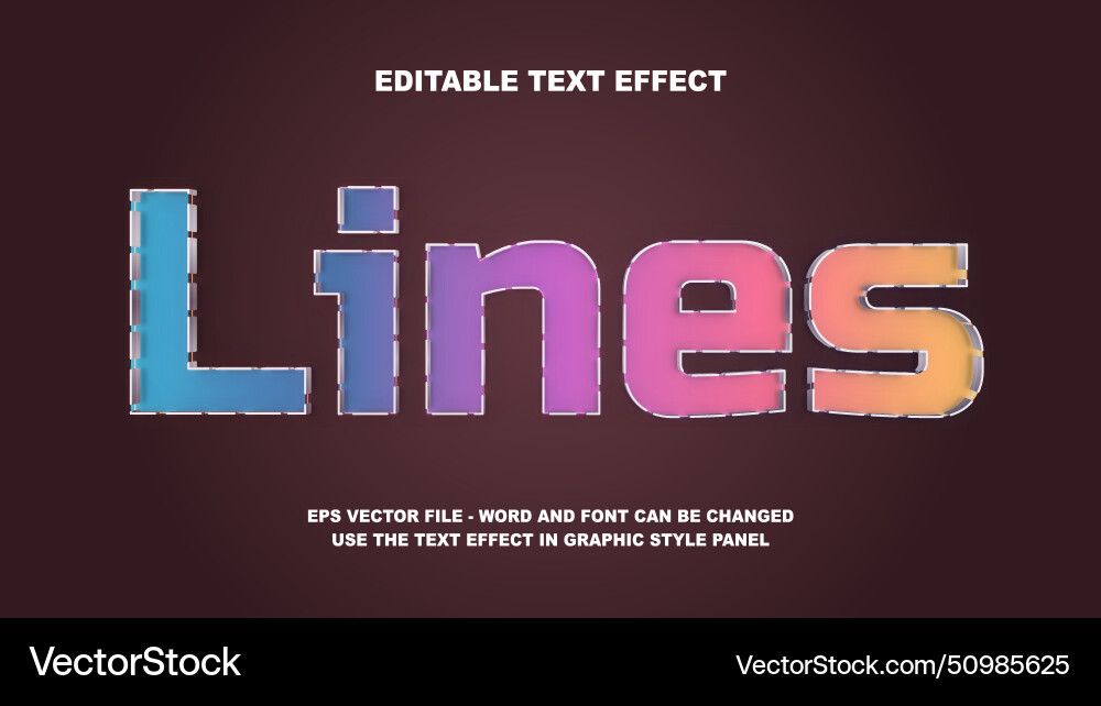 Editable text effect lines 3d template vector image