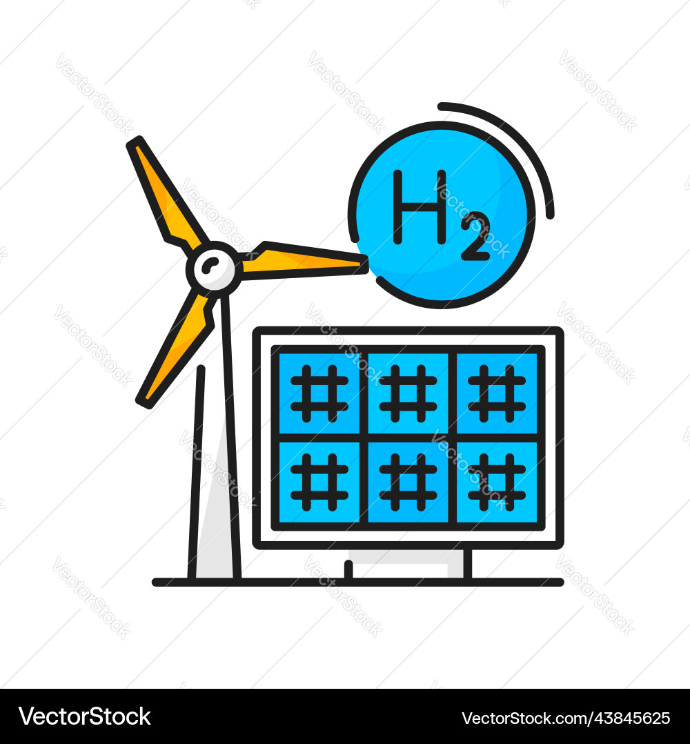 Hydrogen color icon h2 solar energy and windmill Hydrogen color icon h2 solar energy and windmill Vector Image