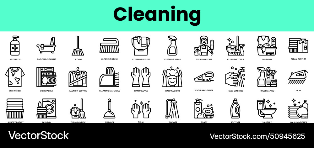 Set of cleaning icons linear style icon bundle Set of cleaning icons linear style icon bundle vector image