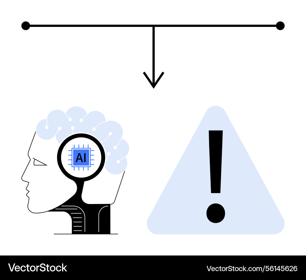 Artificial intelligence brain with alert symbol Artificial intelligence brain with alert symbol vector image