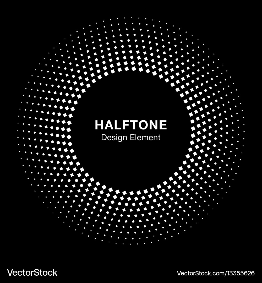 Circle frame halftone dots square background vector image