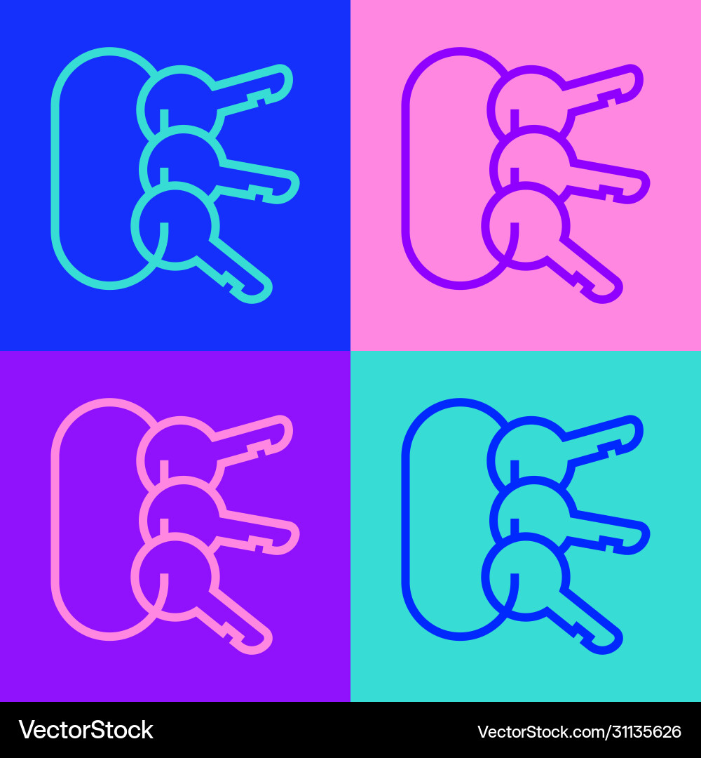 Pop art line bunch keys icon isolated on color Pop art line bunch keys icon isolated on color Vector Image