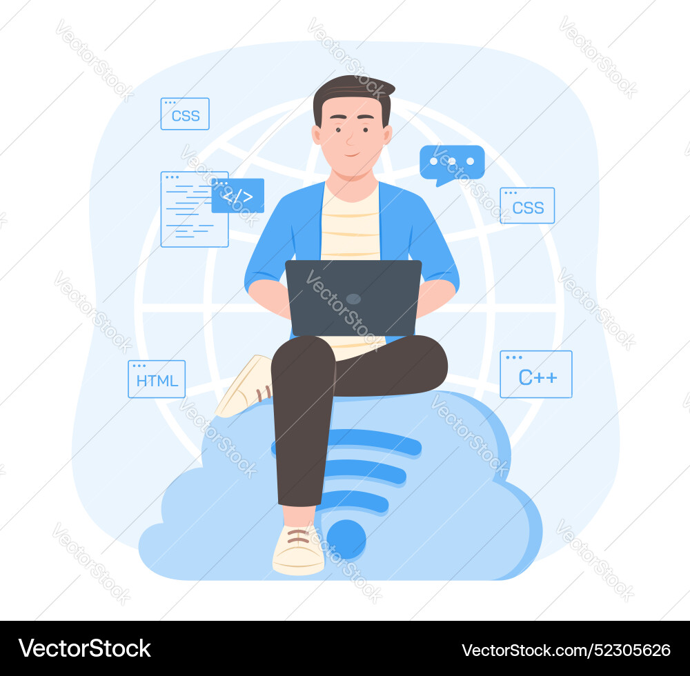 Programmer man process coding for cybersecurity Programmer man process coding for cybersecurity vector image