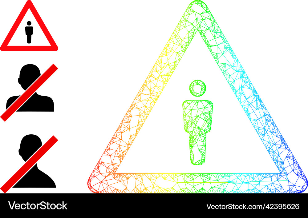 Spectrum gradient network mesh human warning icon Vector Image