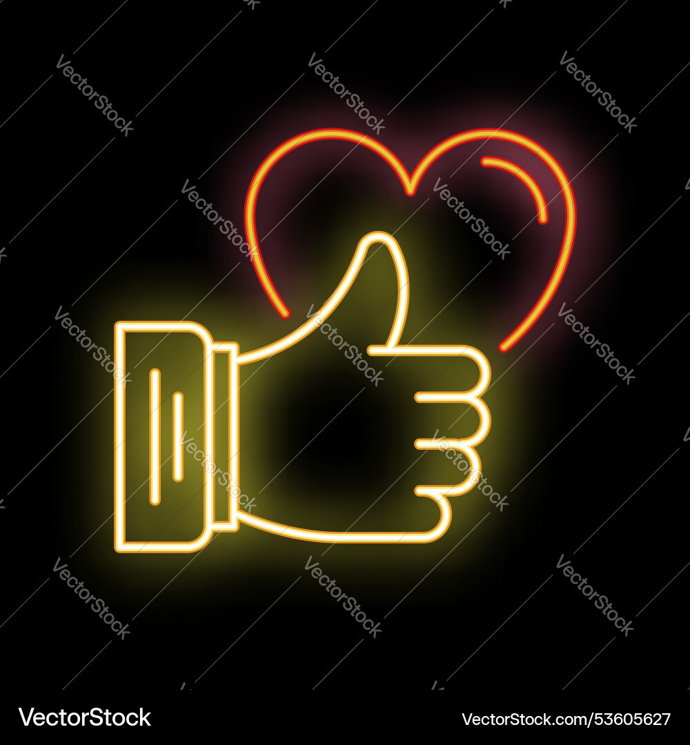 Neon Daumen oben geben Liebe mit wie auf schwarz Neon Daumen oben geben Liebe mit wie auf schwarz vektorbild