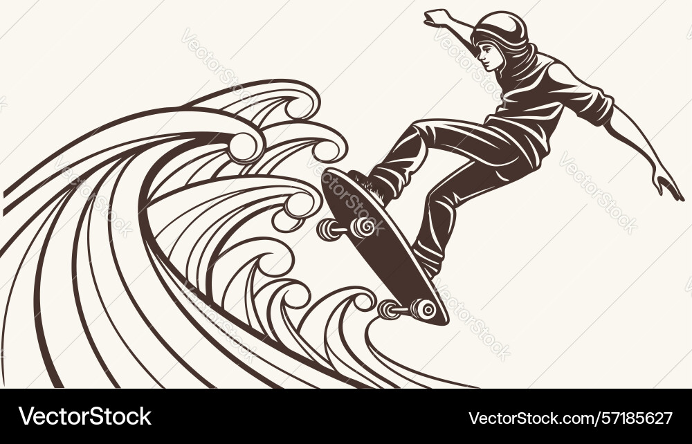 Surfer on wave with abstract swirls dynamic vector image