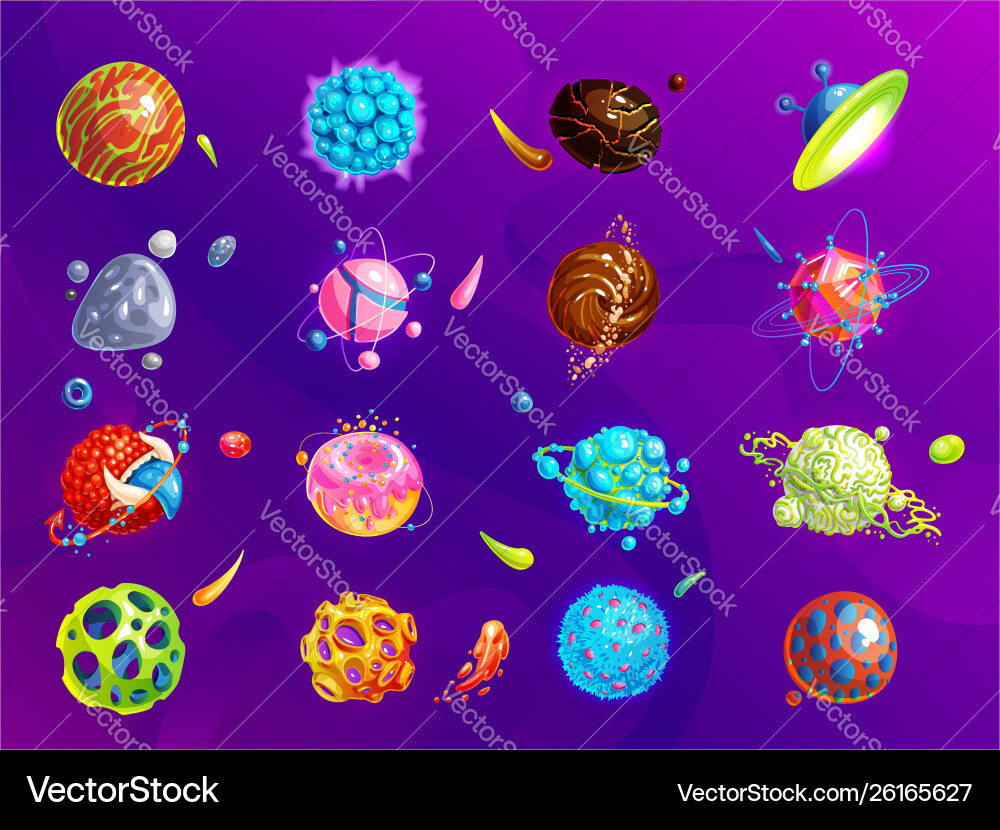 Weltraumplaneten Asteroidenmond fantastische Welt Weltraumplaneten Asteroidenmond fantastische Welt vektorbild