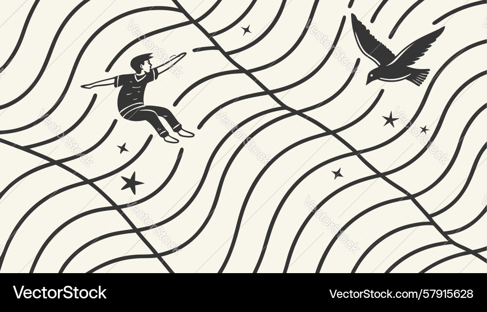 Dynamic wavy pattern with bird flowing abstract Vector Image