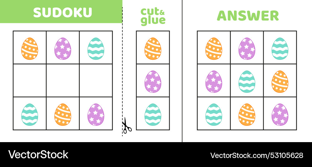 Easy sudoku with three easter eggs game puzzle Vector Image