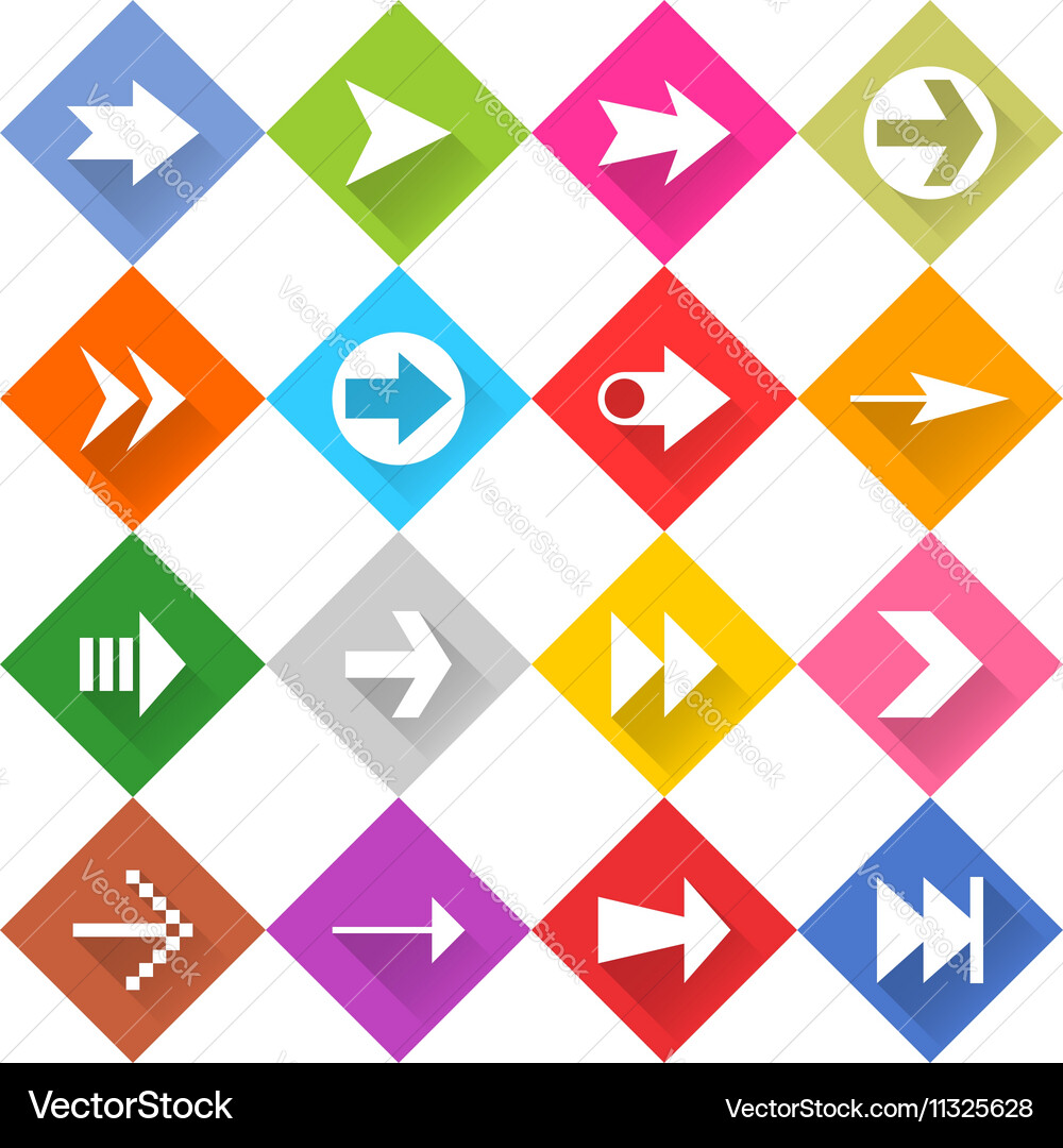 Flat arrow icon set web rhomb button Vector Image