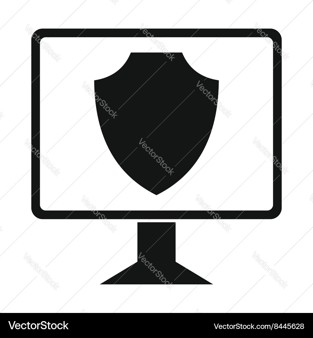 Monitor with security shield on the screen icon vector image
