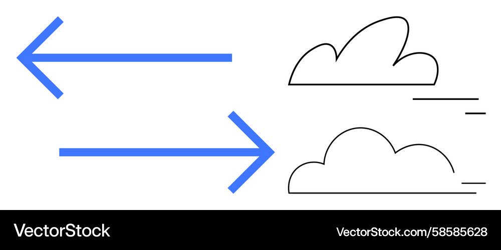 Opposing arrows with moving clouds emphasizing Opposing arrows with moving clouds emphasizing Vector Image