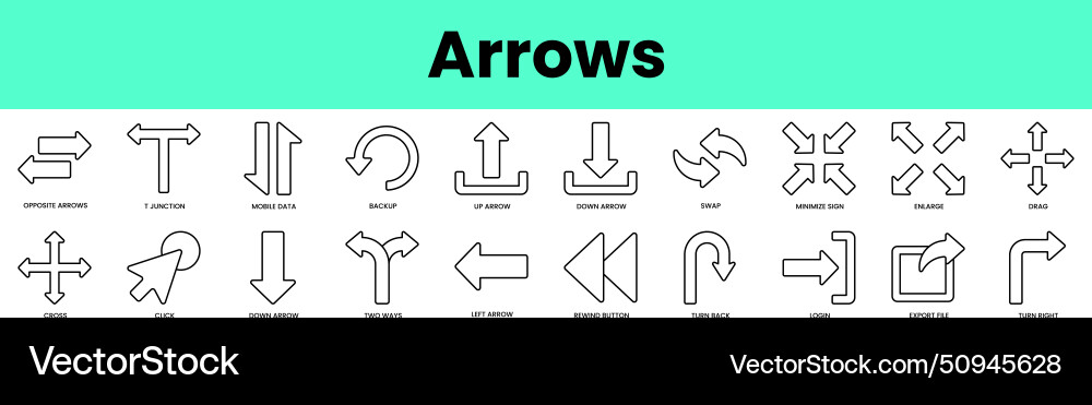 Set of arrows icons linear style icon bundle Set of arrows icons linear style icon bundle vector image