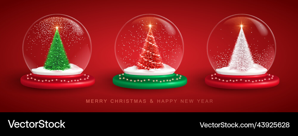 Set of christmas snow globes with tree Set of christmas snow globes with tree vector image