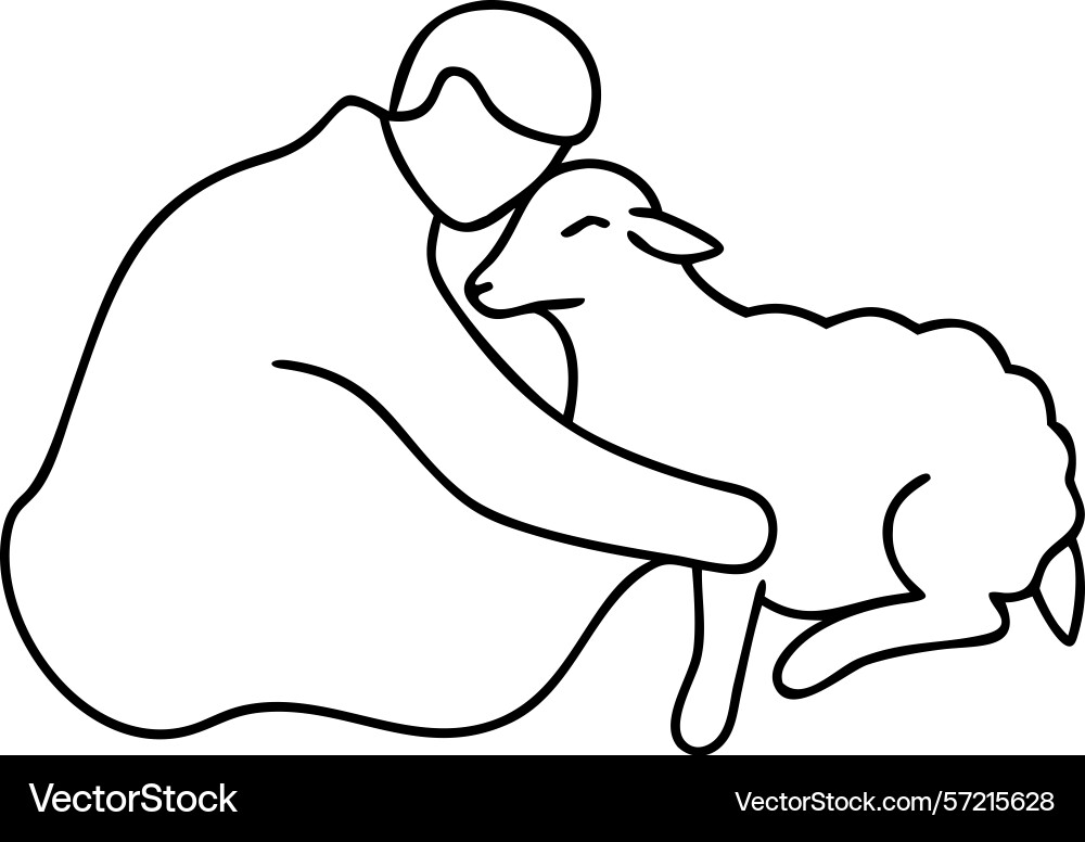 Simple line drawing of a man gently hugging Vector Image