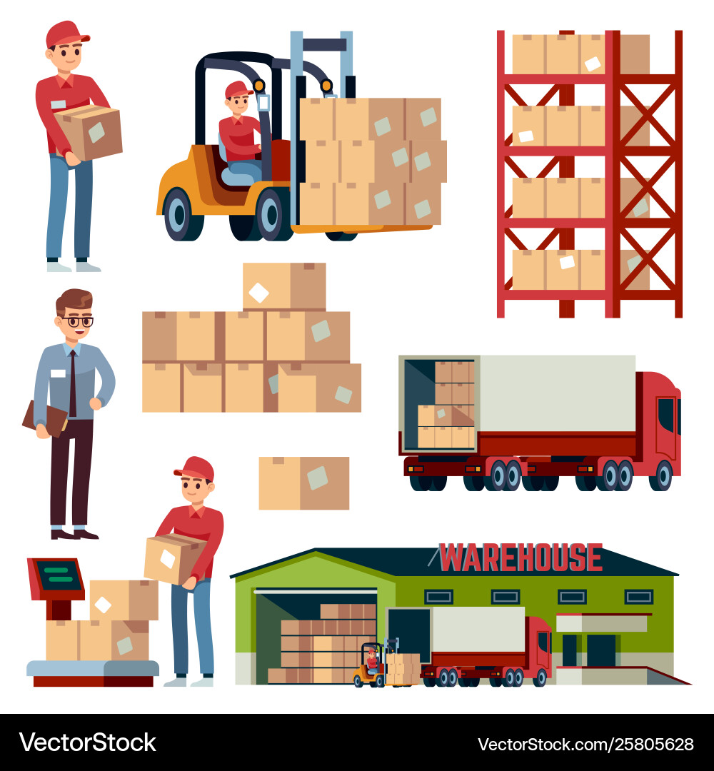 Warehouse flat elements logistic transportation Vector Image