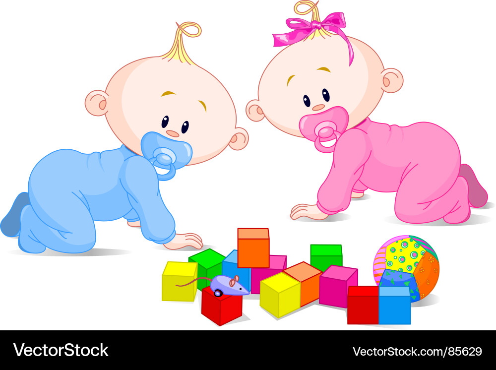 Adorable Twins Playing with Toys vector image