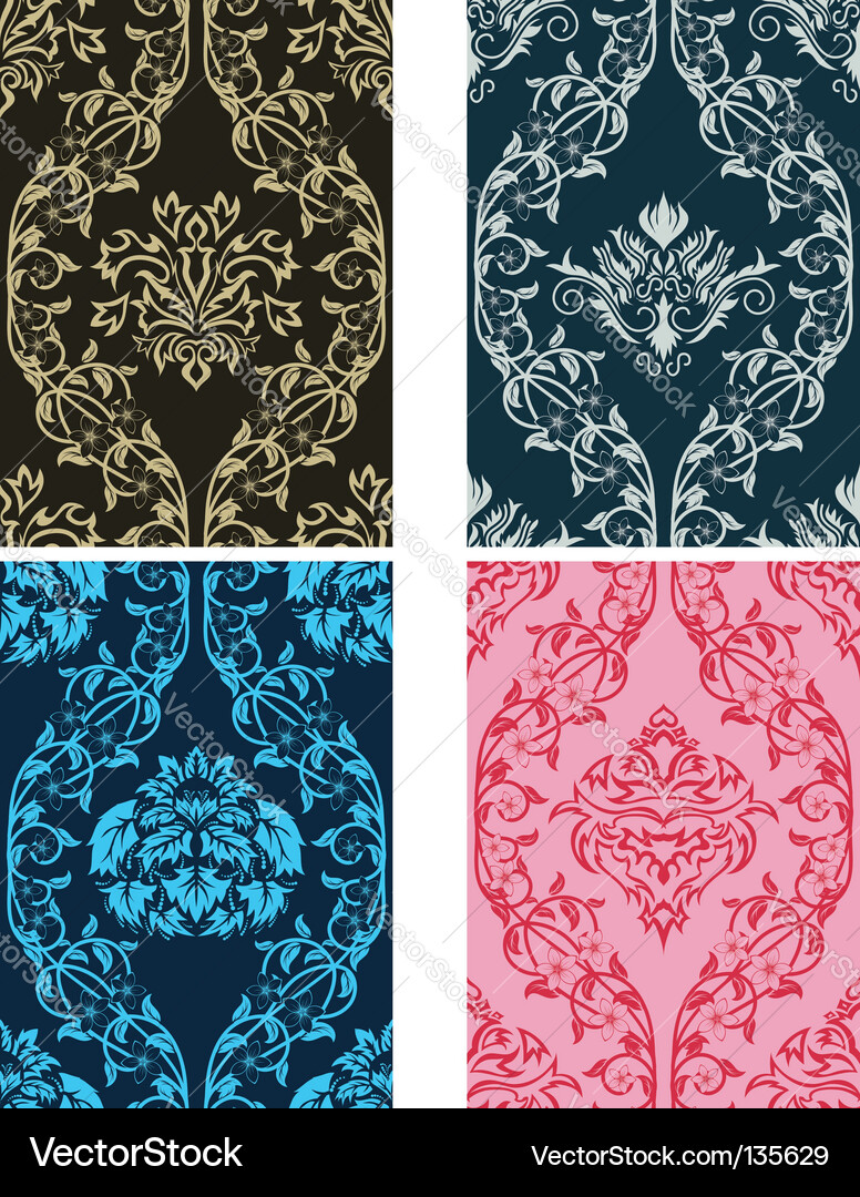 Damask pattern set vector image