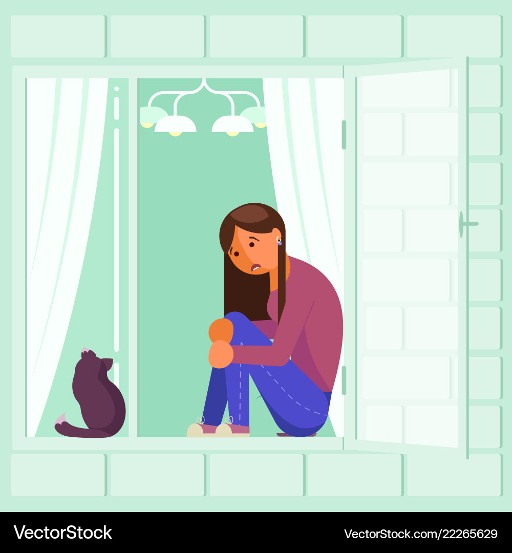 Depressed girl on window sill flat design Depressed girl on window sill flat design vector image