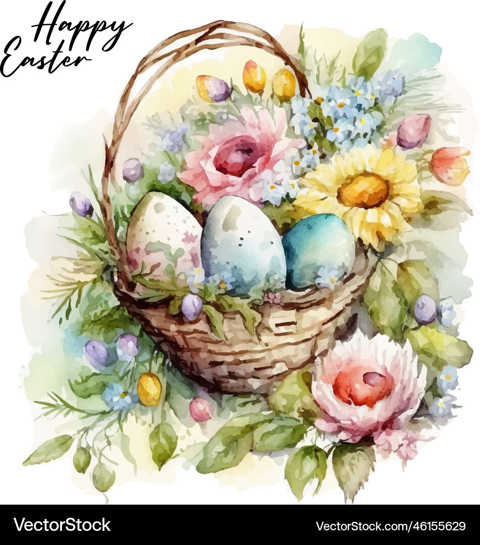 Easter Basket with Eggs Royalty Free Vector Image
