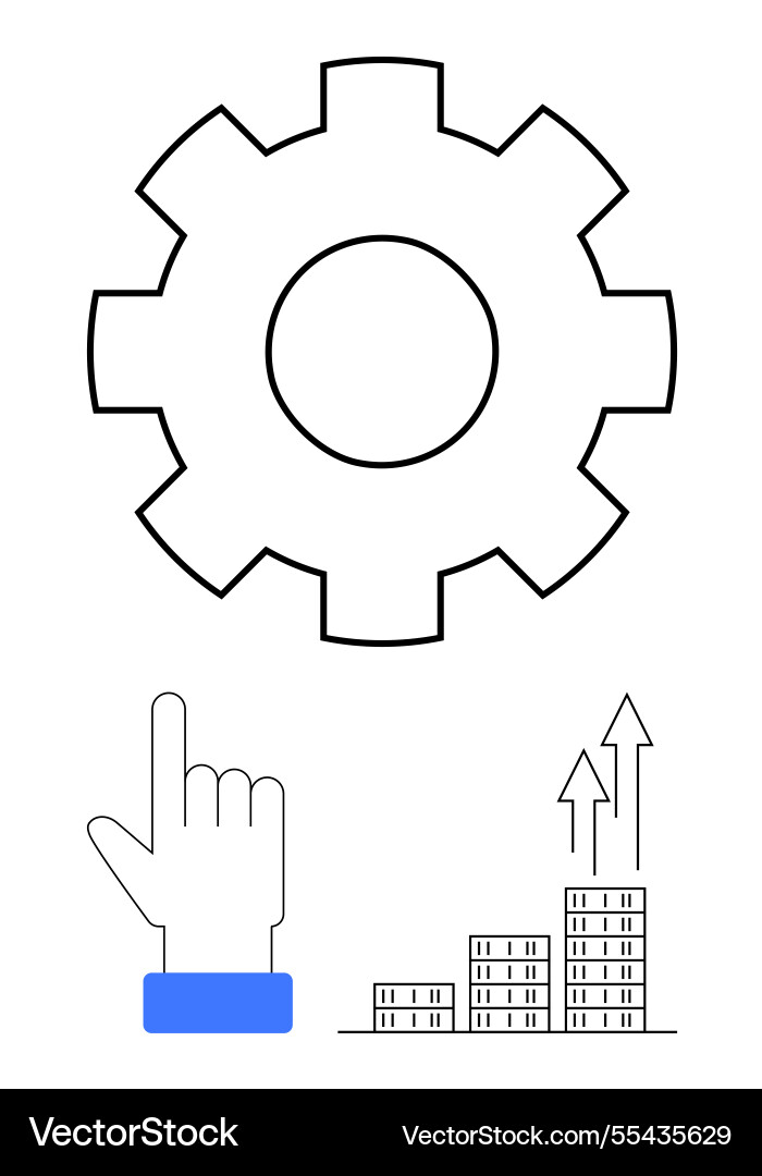 Gear with pointing hand and growing bar graph Vector Image