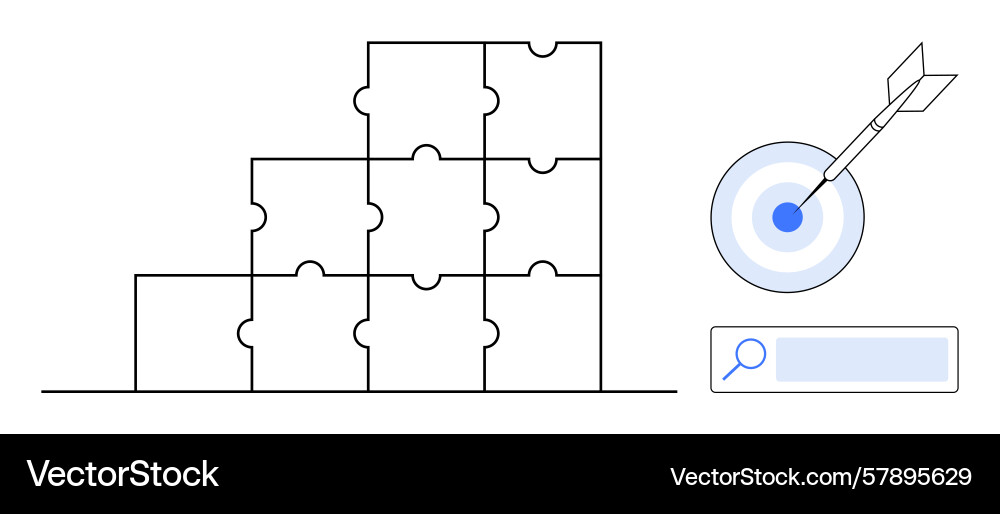 Puzzle pieces stacked target with dart vector image