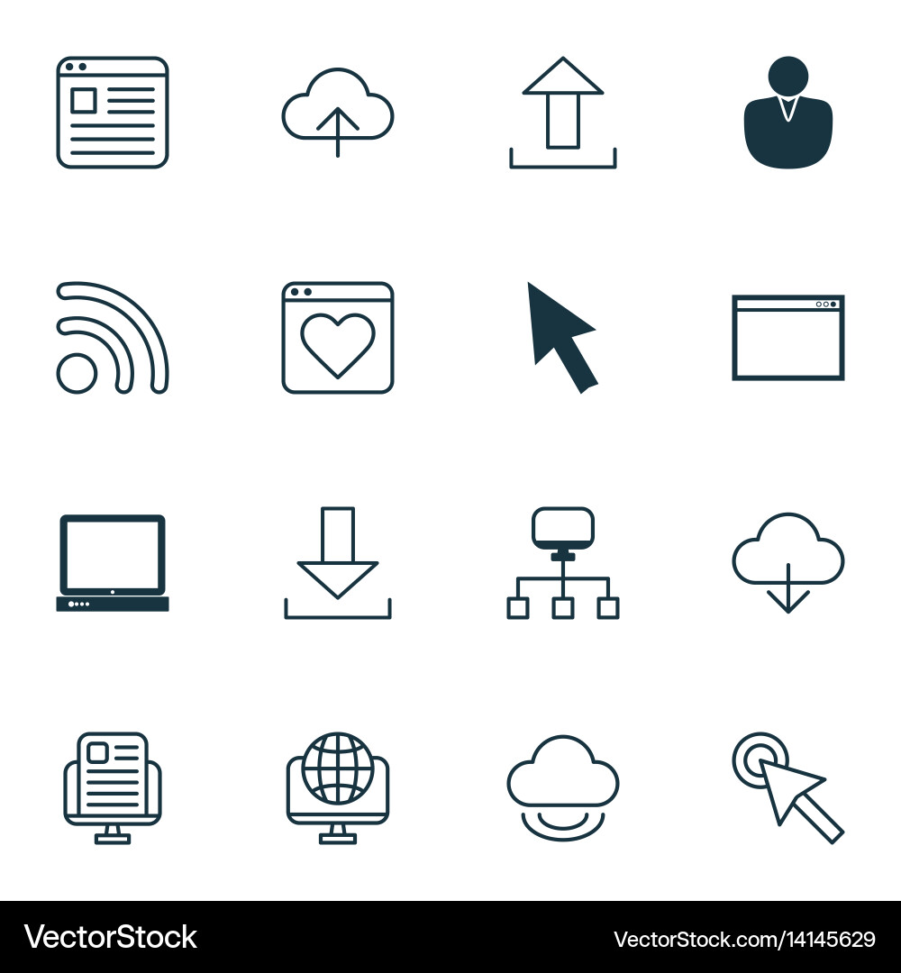 Set of 16 internet icons includes program Vector Image