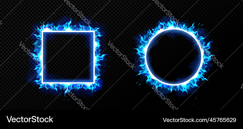 Square and round blue fire frames png vector image